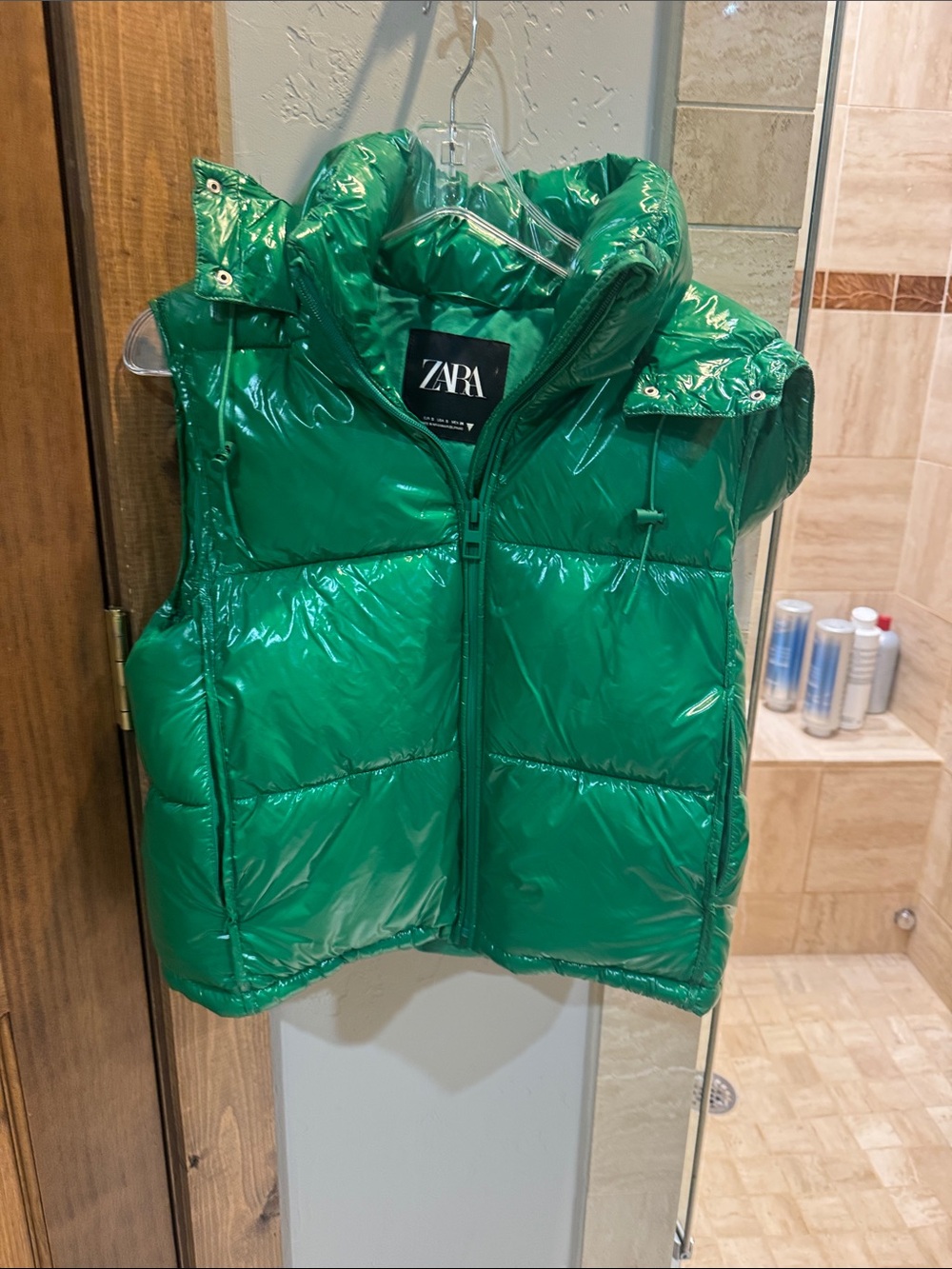 Zara Kids Shiny Emerald Green Puffer Vest
